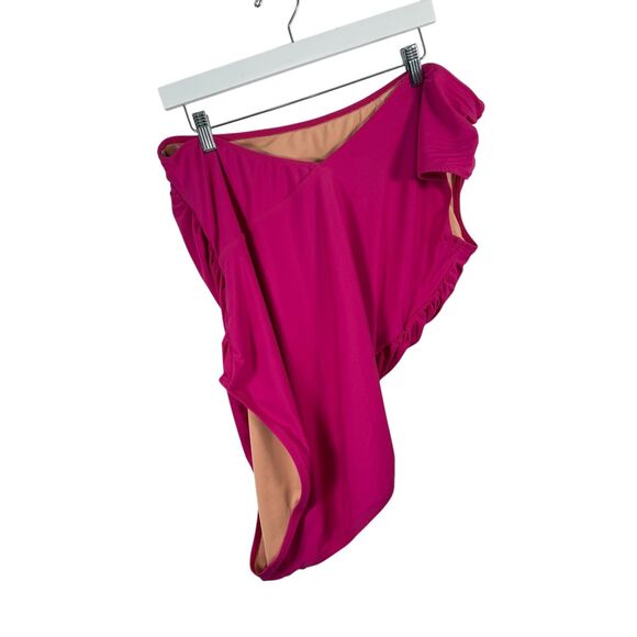 J Crew Ruched One Shoulder One Piece Swimsuit Pink Preppy Vacation Women Size 18 - Picture 4 of 8